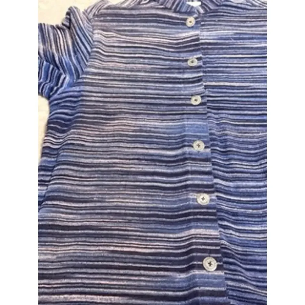 Breckenridge Blue Striped Button Front Knit Cardigan Top Medium